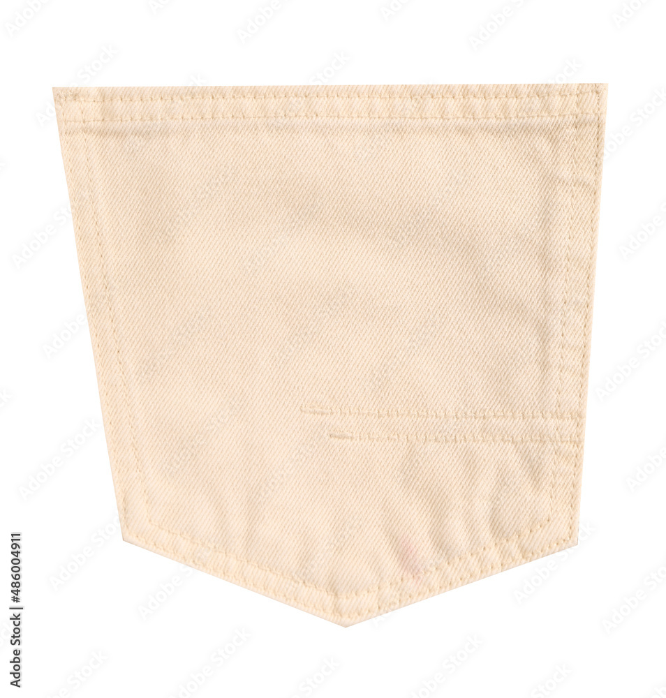 Stylish beige denim pocket isolated on white Stylish beige denim pocket isolated on white