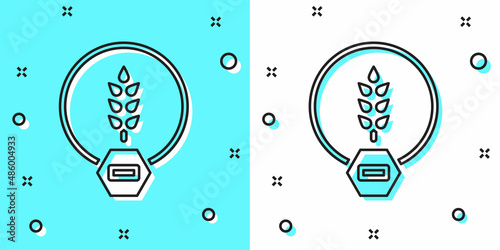 Black line Gluten free grain icon isolated on green and white background. No wheat sign. Food intolerance symbols. Random dynamic shapes. Vector