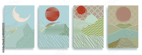 Modern poster with minimalist design elements . Window and arch in Boho style  . Wall art , home deco . Vector abstract shape.