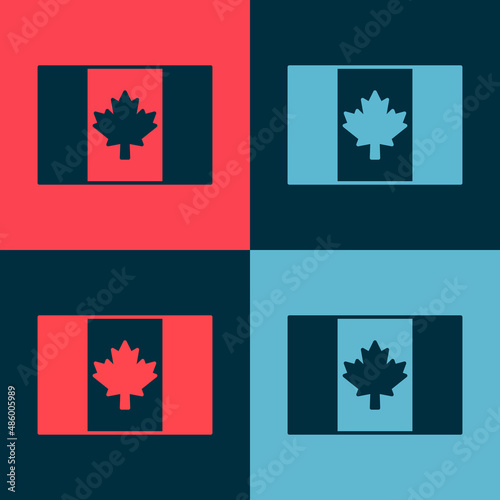 Pop art Flag of Canada icon isolated on color background. North America country flag on flagpole. Vector
