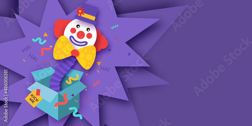 Stampa su tela April Fools Day with Clown Character in paper cut style