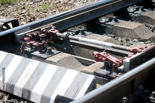 Detail of the turnouts (turnout). Switch motor, tongue point and stock rail.