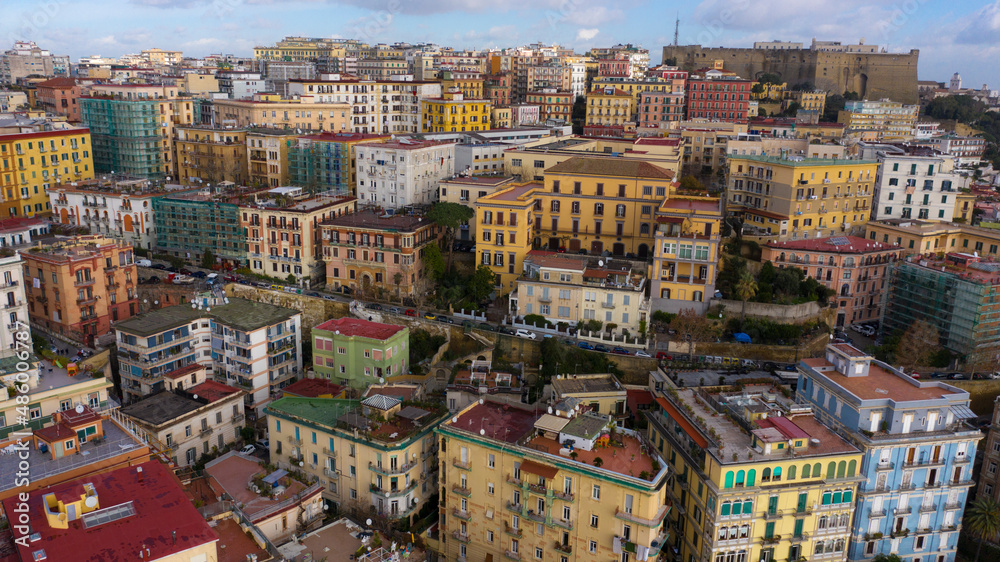 Aerial view of Castel Sant'elmo in Naples, Italy. The Castle is located in the Vomero district and overlooks the town.