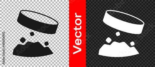 Black Giant magnet holding iron dust icon isolated on transparent background. Vector