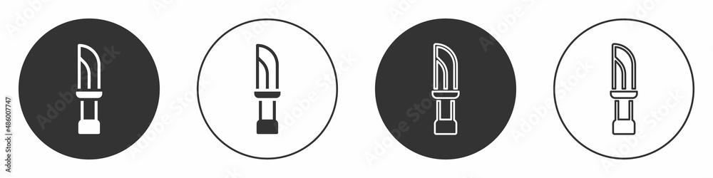 Black Knife icon isolated on white background. Cutlery symbol. Circle button. Vector Black Knife icon isolated on white background. Cutlery symbol. Circle button. Vector