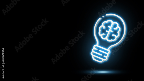 Creative idea icon. Symbol of creativity on black background.  Brain in a bulb. Amazing logo of energy