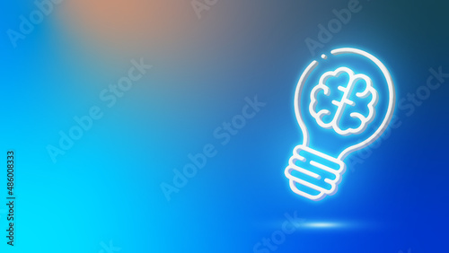 Creative idea icon. Symbol of creativity on abstract background.  Brain in a bulb. Amazing idea logo. 