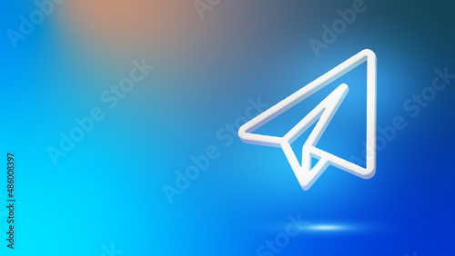 Telegram icon on color background. Abstract telegram logo.  
Icon of telegram messenger with neon light photo