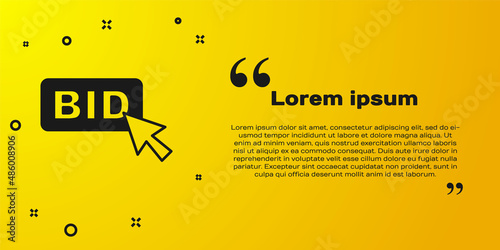 Black Bid icon isolated on yellow background. Auction bidding. Sale and buyers. Vector