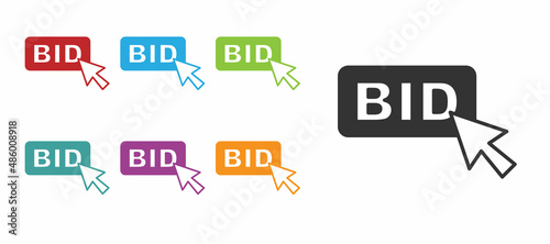 Black Bid icon isolated on white background. Auction bidding. Sale and buyers. Set icons colorful. Vector