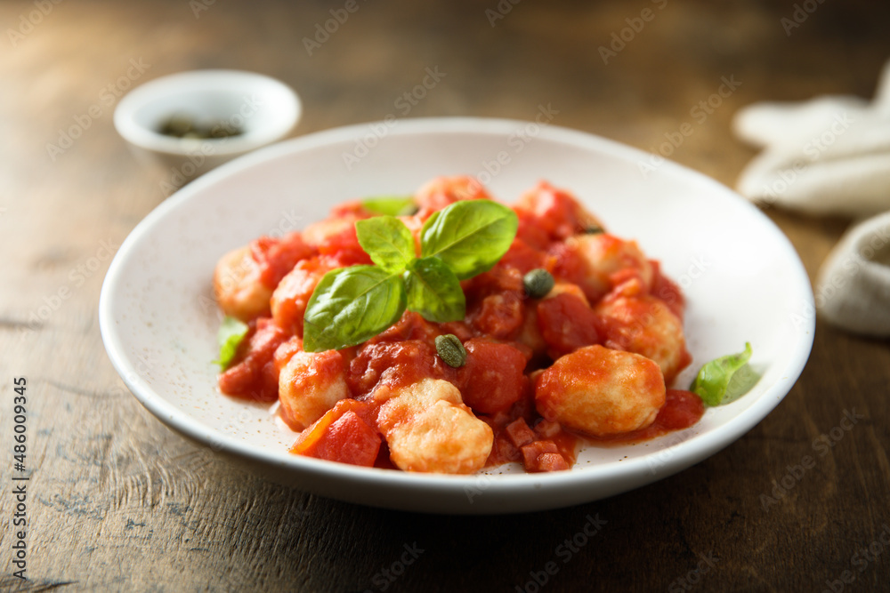 Homemade gnocchi with tomato sauce