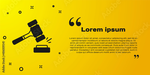 Black Auction hammer icon isolated on yellow background. Gavel - hammer of judge or auctioneer. Bidding process, deal done. Auction bidding. Vector