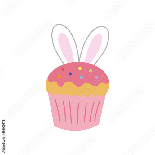 イースターバニーをイメージしたピンクのカップケーキ