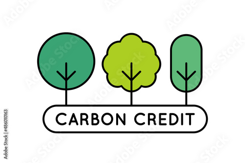 Carbon credit concept. Trees as a symbol of carbon offset credits. Foresters implement best management practices to generate credit. Carbon sequestration idea. Vector illustration, flat, clip art.  