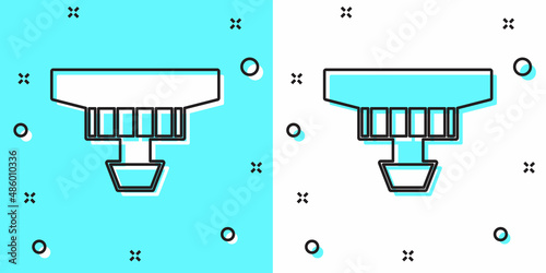 Black line Smoke alarm system icon isolated on green and white background. Smoke detector. Random dynamic shapes. Vector
