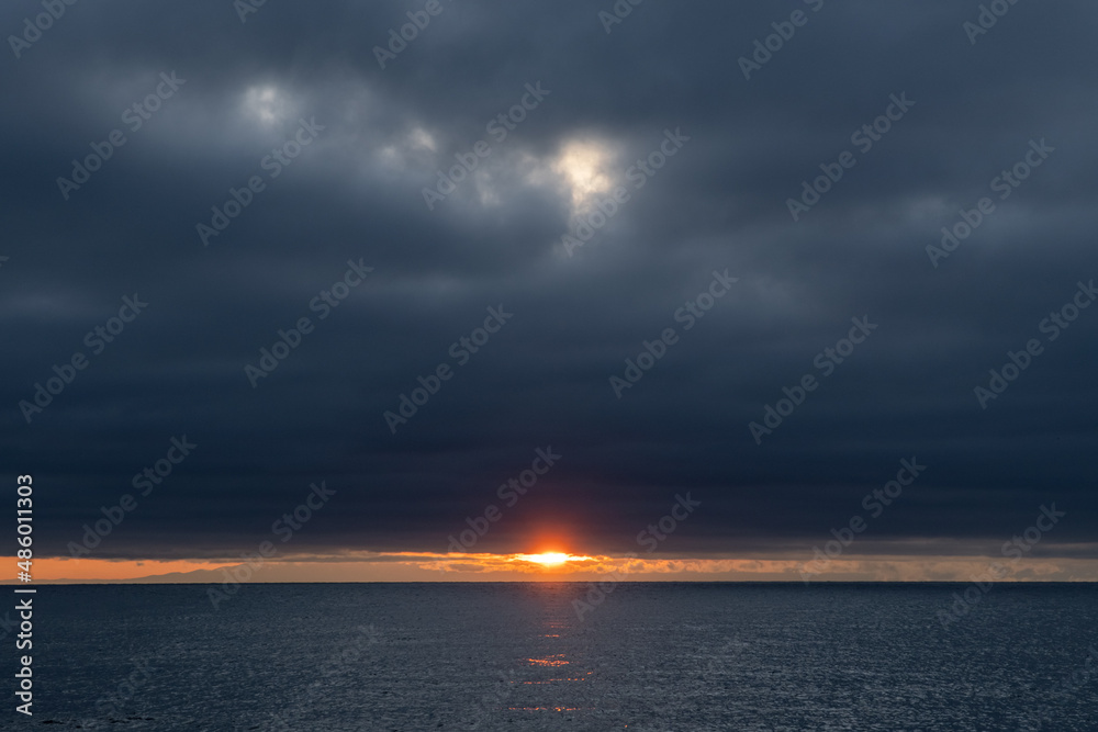 Gloomy autumn dawn on Lake Baikal