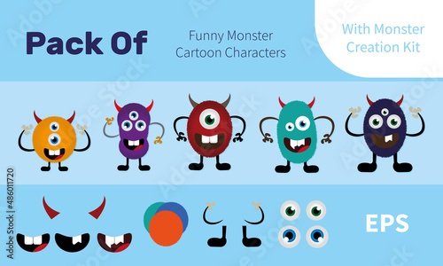 Funny monster cartoon characters with monster creation kit