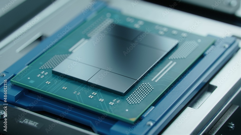 Advanced Computer Processor during Production at Semiconductor Foundry in Bright Environment.