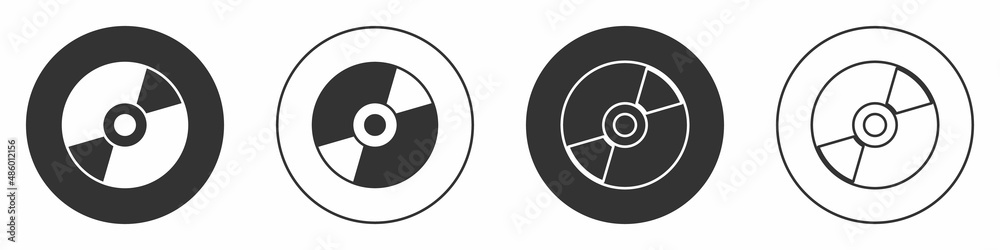 Black Vinyl disk icon isolated on white background. Circle button. Vector Black Vinyl disk icon isolated on white background. Circle button. Vector