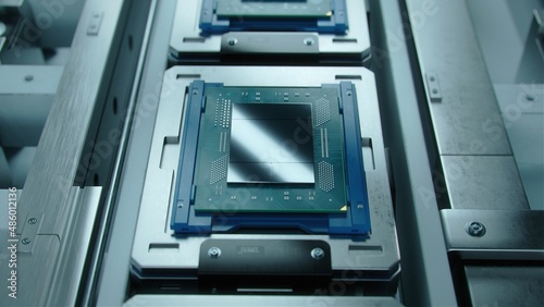 Advanced Computer Processor during Production at Semiconductor Foundry in Bright Environment.
