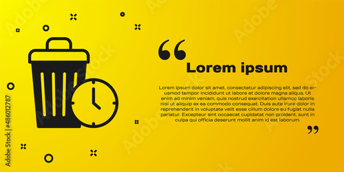 Black Waste of time icon isolated on yellow background. Trash can. Garbage bin sign. Recycle basket icon. Office trash icon. Vector