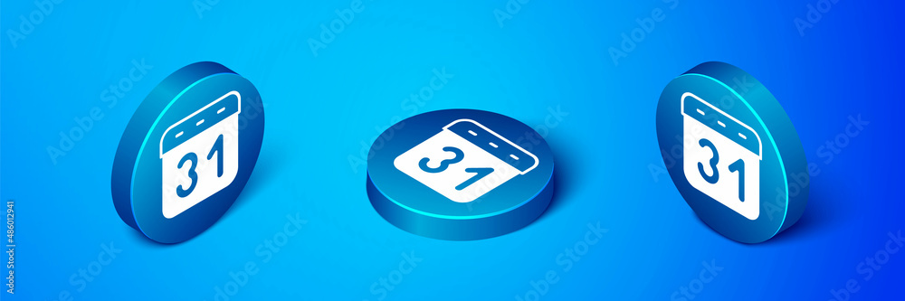 Isometric Calendar icon isolated on blue background. Event reminder symbol. Blue circle button. Vector Isometric Calendar icon isolated on blue background. Event reminder symbol. Blue circle button. Vector
