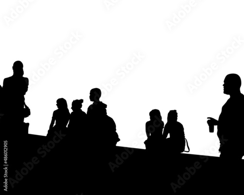 Big crowds people on street. Isolated silhouette on a white background