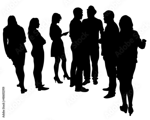 Big crowds people on street. Isolated silhouette on a white background