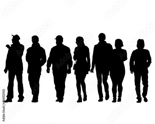 Big crowds people on street. Isolated silhouette on a white background
