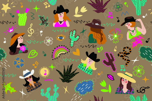 seamless pattern with cowgirl