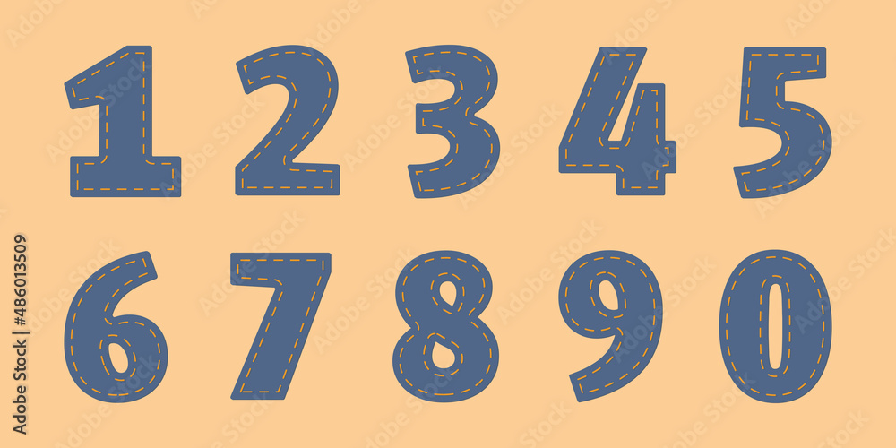 A set of denim stitched numbers. Vector illustration. A set of denim stitched numbers. Vector illustration.