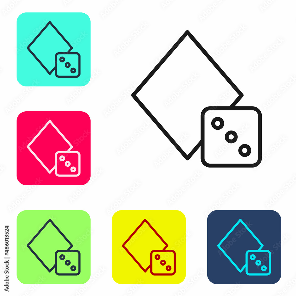 Black line Game dice icon isolated on white background. Casino gambling. Set icons in color square buttons. Vector Black line Game dice icon isolated on white background. Casino gambling. Set icons in color square buttons. Vector