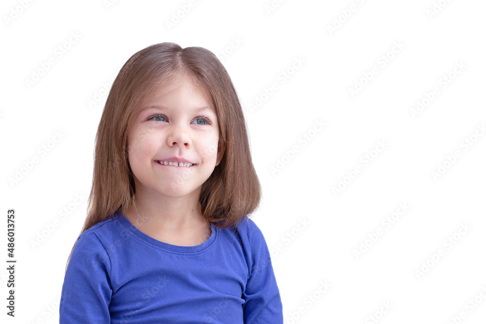 Dreaming smiling happy biting lip little girl Dreaming smiling happy biting lip little girl