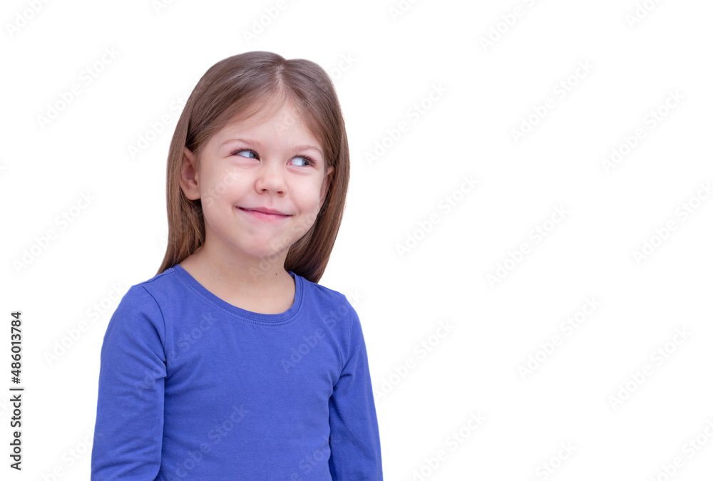 Smiling little girl looking aside at something Smiling little girl looking aside at something