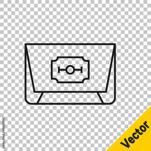 Black line Blade razor icon isolated on transparent background. Vector
