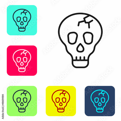 Black line Skull icon isolated on white background. Happy Halloween party. Set icons in color square buttons. Vector