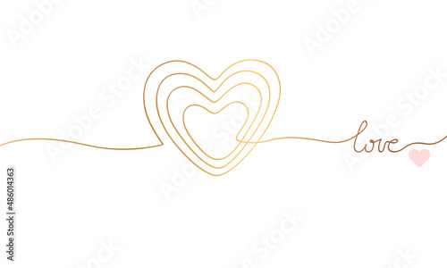 Golden thread in the shape of a heart isolated on white background. Vector Illustration 