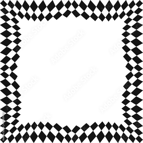 Checker rhombuses frame. Vector black diamonds border.