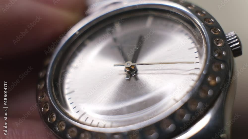 hand clock watch show the running time. slow motion with running time pointer