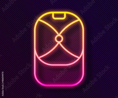 Glowing neon line Baseball cap icon isolated on black background. Sport equipment. Sports uniform. Vector