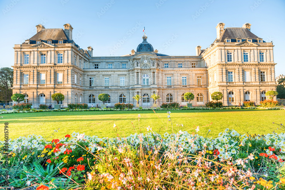 Luxembourg garden with Luxembourg Palace in Paris