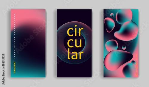 Liquid holographic gradient neon vector illustration. Abstract background in dark neon color. Design for social media. Set of stories templates. Mockup for personal blog.