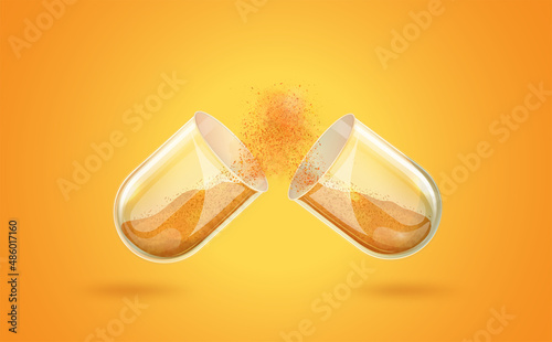 Turmeric (curcumin) ayurvedic herbal medicine capsules vector illustration