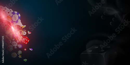 3D Rendering Casino Background Design Vector illustration of colorful casino poker chips in dark background.