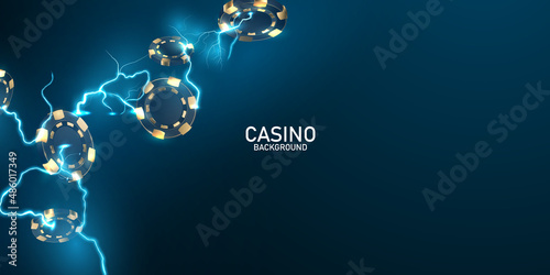 3D Rendering Casino Background Design Vector illustration of colorful casino poker chips in dark background.