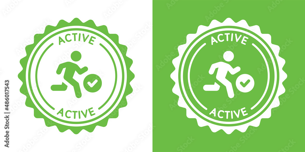 Active seal symbol. Run man on badge icon vector illustration. Active seal symbol. Run man on badge icon vector illustration.