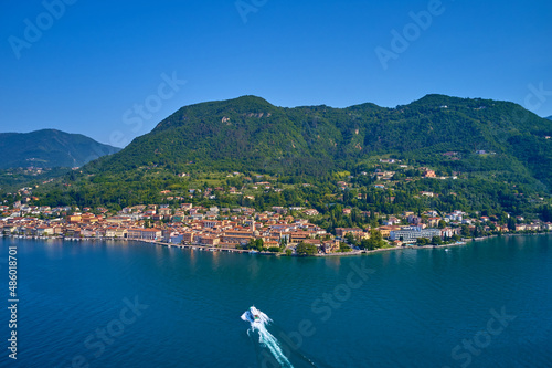 Sal   on Garda Lake in the summer  little village in italy  view by Drone for your holidays in Italy.