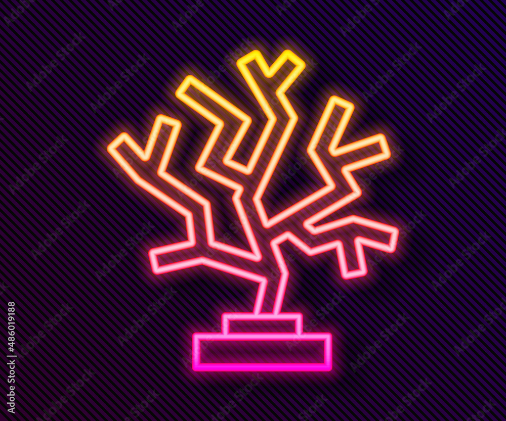 Glowing neon line Coral icon isolated on black background. Vector Glowing neon line Coral icon isolated on black background. Vector