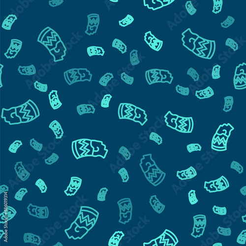 Green line Nefertiti icon isolated seamless pattern on blue background. Vector