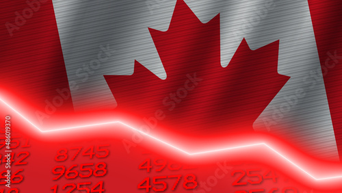 Canada economic downturn red negative neon line light. Business and financial money market crisis concept, 3D Illustration